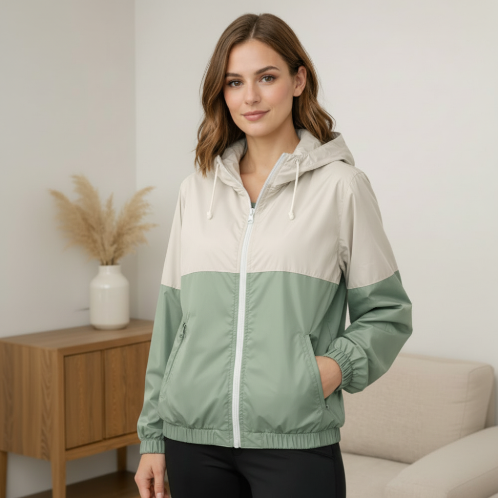 Green Nylon Windbreaker Jacket