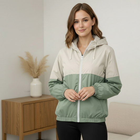 Green Nylon Windbreaker Jacket