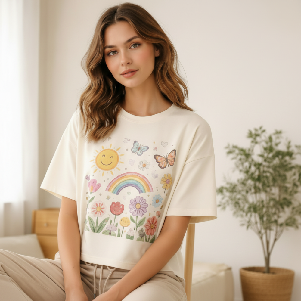 White Cotton Graphic T-Shirt