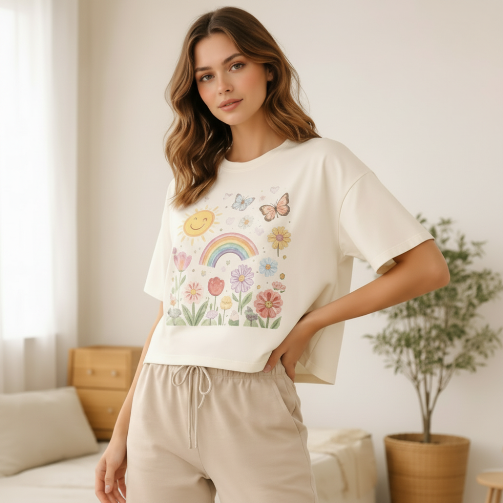 White Cotton Graphic T-Shirt